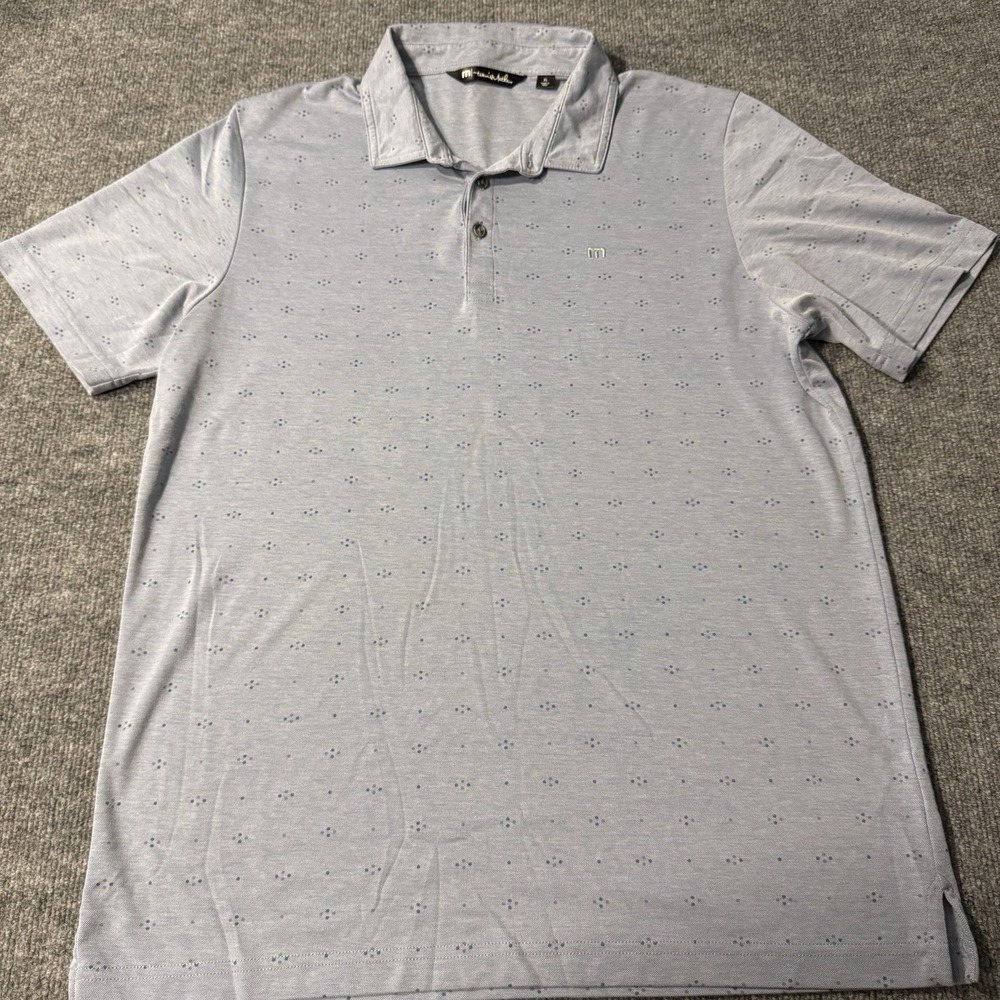 Travis Mathew XL Polo Golf Shirt‎ Blue Dot Print Short Sleeve Menswear